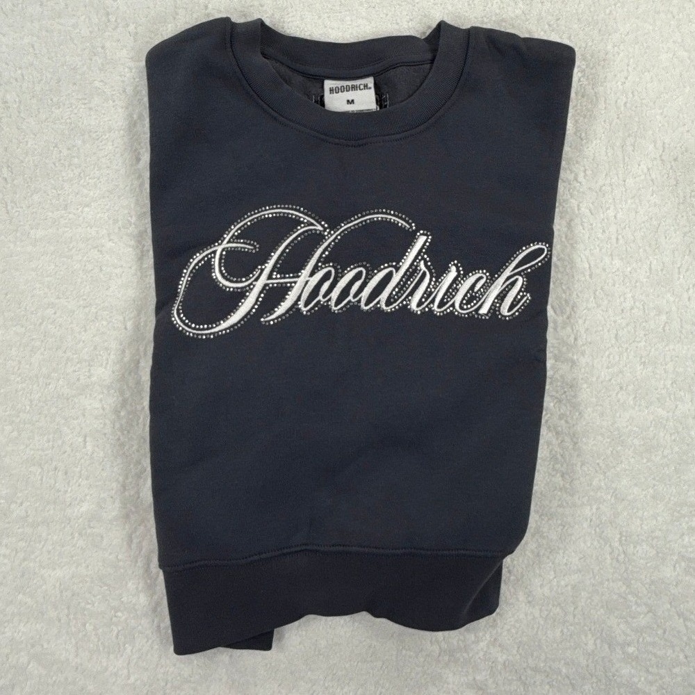 Hoodrich Rhine Crop Crew Sweatshirt Grey Rhinestone Logo Pullover HW030025 M